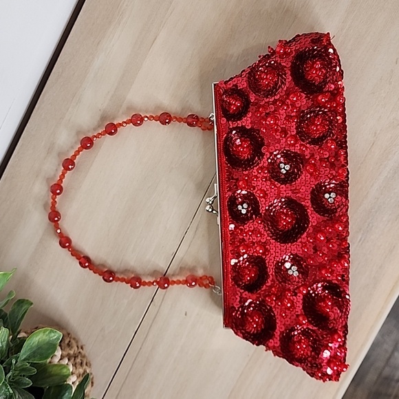 Max Mayer Red Sequined & Beaded Purse - Picture 1 of 6